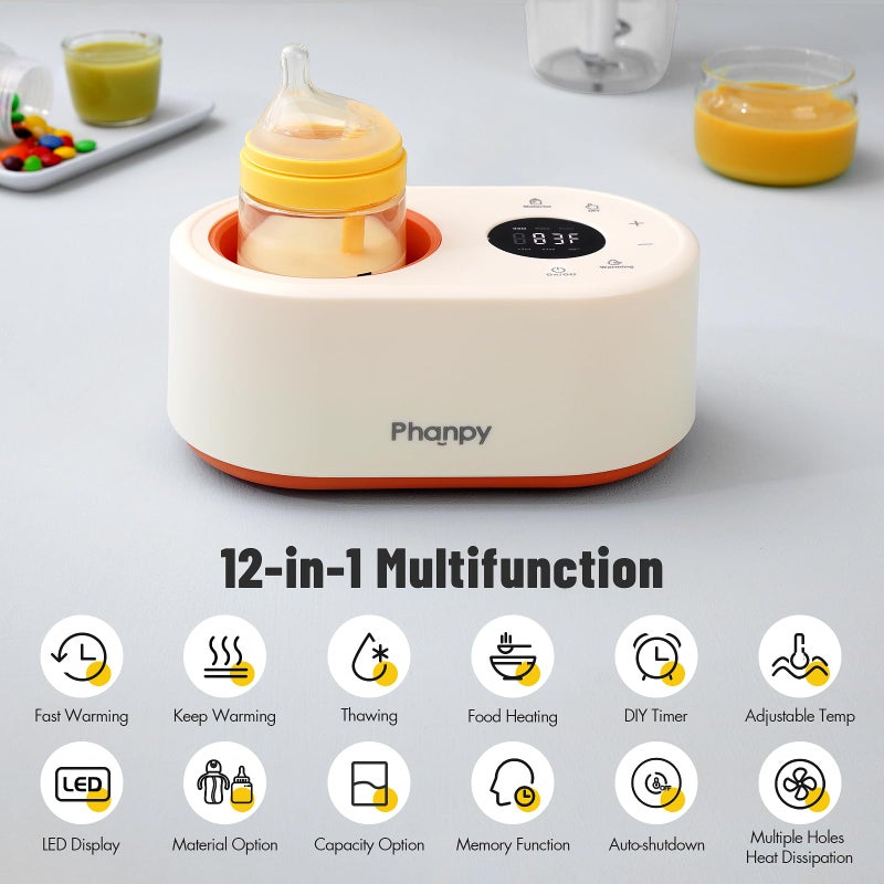 Phanpy سخان زجاجة خالي من الماء فانيبي، 12 في 1 سخان زجاجة متعدد الوظائف سريع لرضاعة الثدي، سخان زجاجة للسفر، سخان حليب للطفل مع وظيفة ذاكرة درجة الحرارة القابلة للتعديل - Image 3