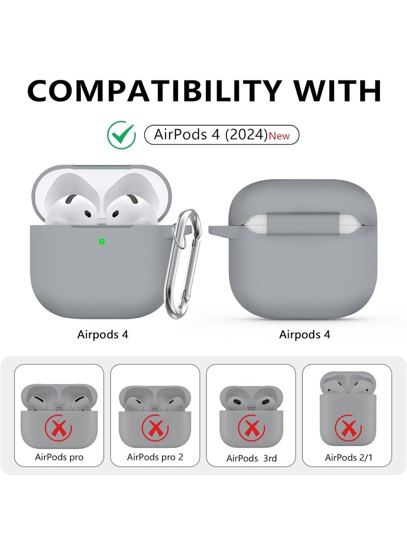 SJet Soft Silicone Protective Case Cover for AirPods 4 with Cleaner Kit and Keychain(Grey) - Image 2