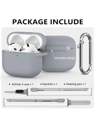 Soft Silicone Protective Case Cover for AirPods 4 with Cleaner Kit and Keychain(Grey) - view 3