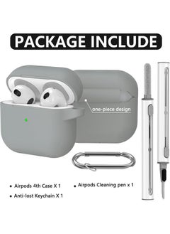 SJet Soft Silicone Protective Case Cover for AirPods 4 with Cleaner Kit and Keychain(Grey)  - Image 5