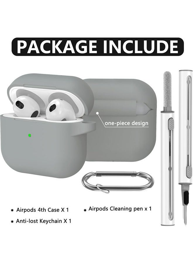 SJet - Soft Silicone Protective Case Cover for AirPods 4 with Cleaner Kit and Keychain(Grey) - Image 1