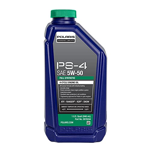 Polaris PS4 All-Season 4 Cycle 5W50 Full Synthetic Motor Oil for Specific RANGER, GENERAL, RZR, Sportsman, Scrambler Models With 4 Stroke Engine, PS-4 Oil for UTV SxS ATV, 1 Quart, Qty 1-2876244 - Image 1