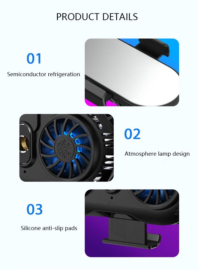 Loquat Phone Cooler Cellphone Radiator with Dual Semi-Conductor Cooling Chip Mobile Phone Cooling Fans With RGB Light  for Tiktok Live Streaming Outdoor Vlog Mobile Gaming.  - Image 5