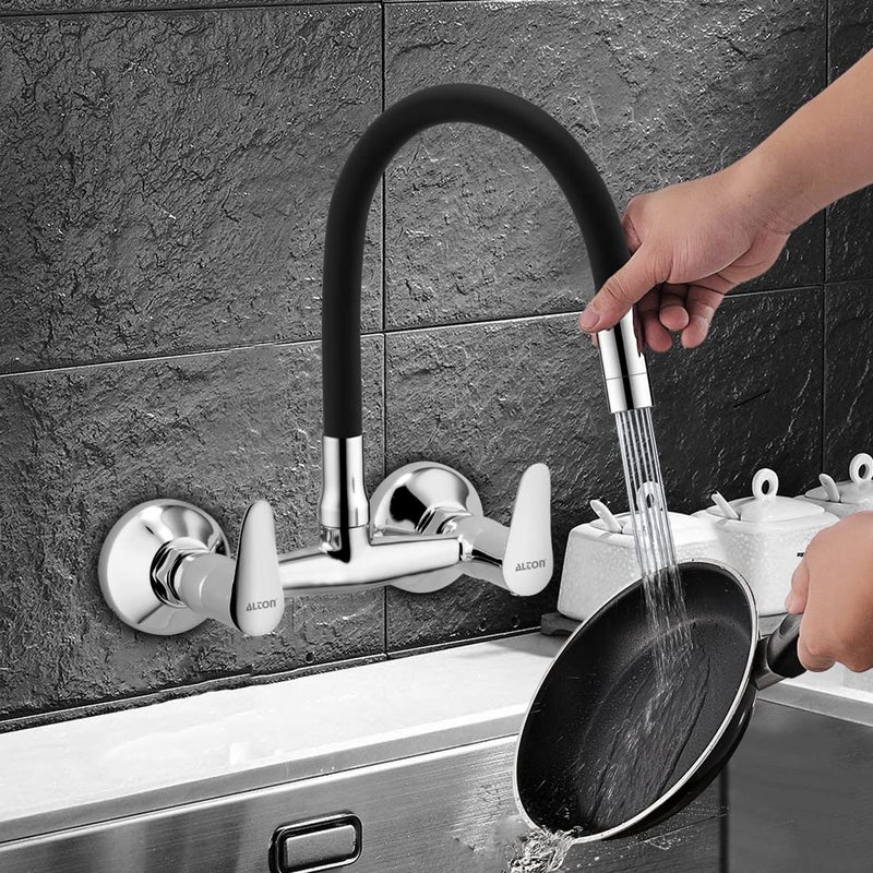 ALTON LRK9671 Brass Sink Mixer with Flexible Swivel Spout Black Chrome Finish Dual Flow - Image 2