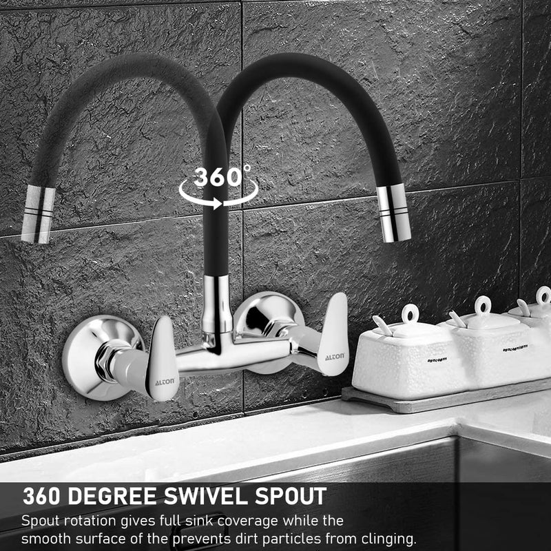 ALTON LRK9671 Brass Sink Mixer with Flexible Swivel Spout Black Chrome Finish Dual Flow - Image 4