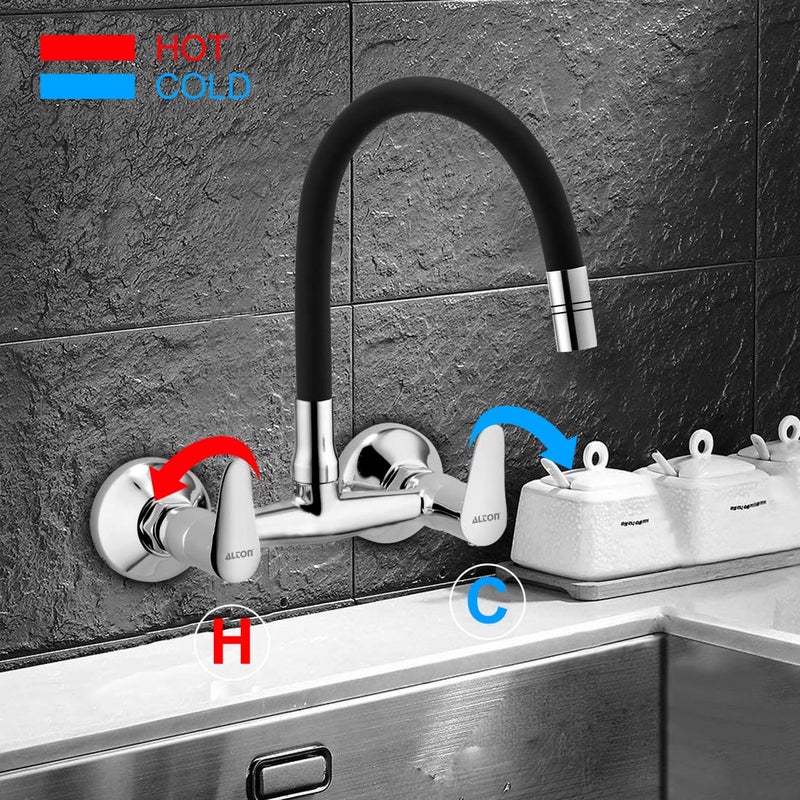 ALTON LRK9671 Brass Sink Mixer with Flexible Swivel Spout Black Chrome Finish Dual Flow - Image 5