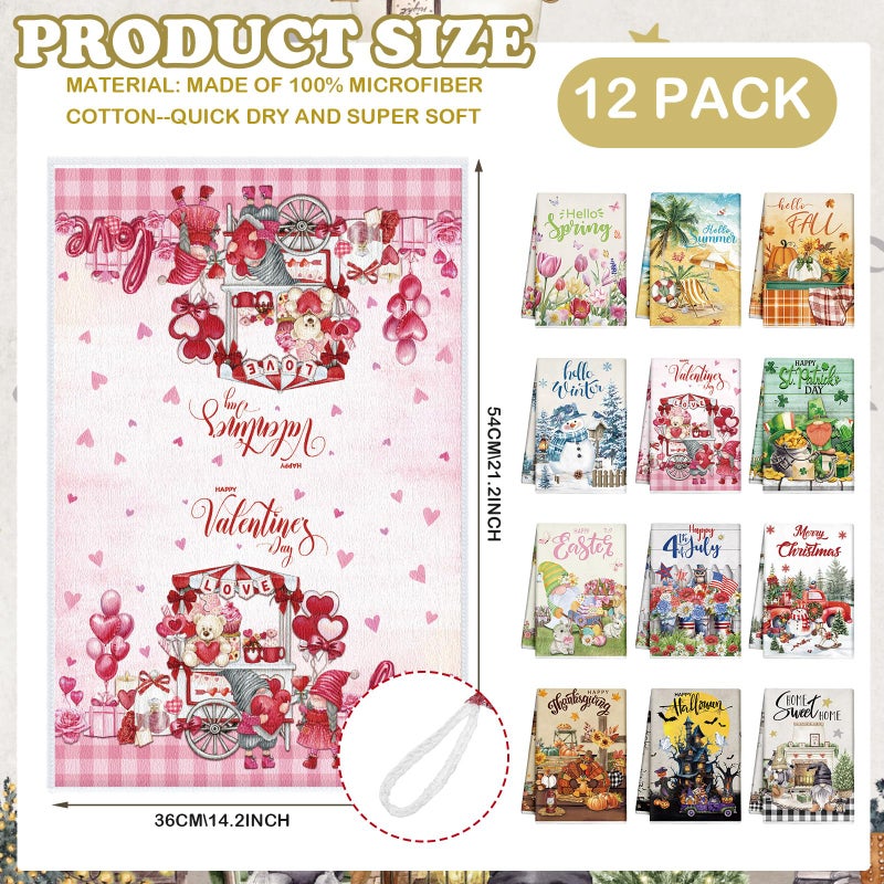 FuWeave 12 Pcs Seasonal Kitchen Towels Set for All Seasons Spring Summer St Patricks Day Easter Holiday Hand Dish Drying Tea Towels Cute Dishcloths Decorative Wash Cloths  21.3 x 14.2 Inch - Image 1
