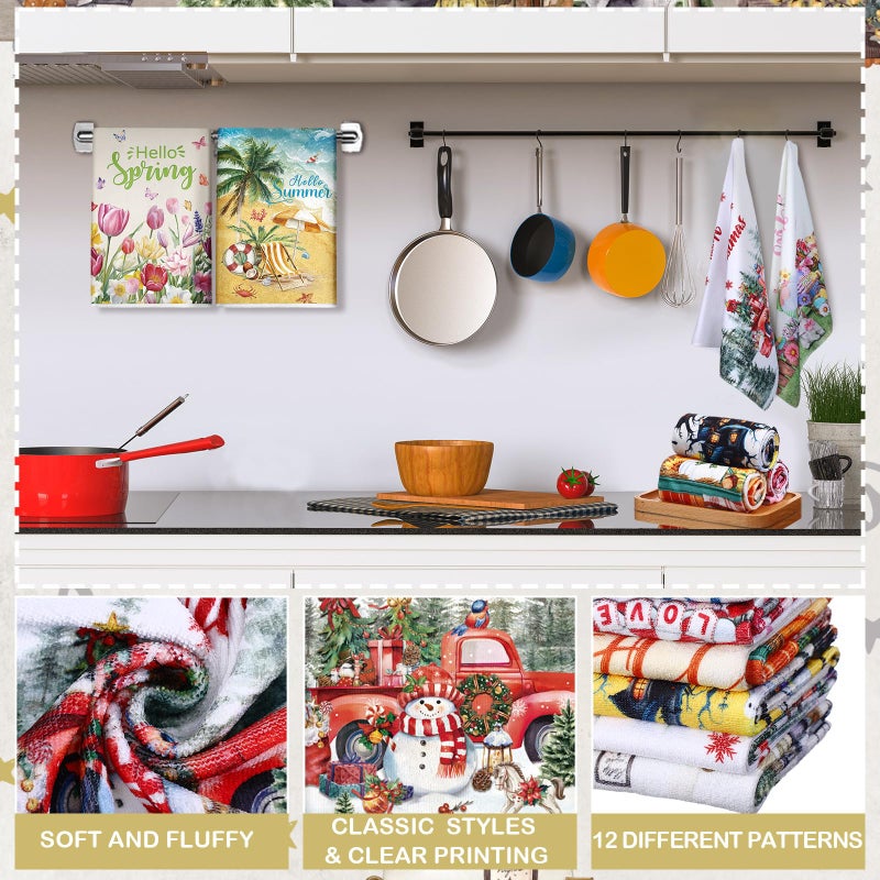 FuWeave 12 Pcs Seasonal Kitchen Towels Set for All Seasons Spring Summer St Patricks Day Easter Holiday Hand Dish Drying Tea Towels Cute Dishcloths Decorative Wash Cloths  21.3 x 14.2 Inch - Image 2