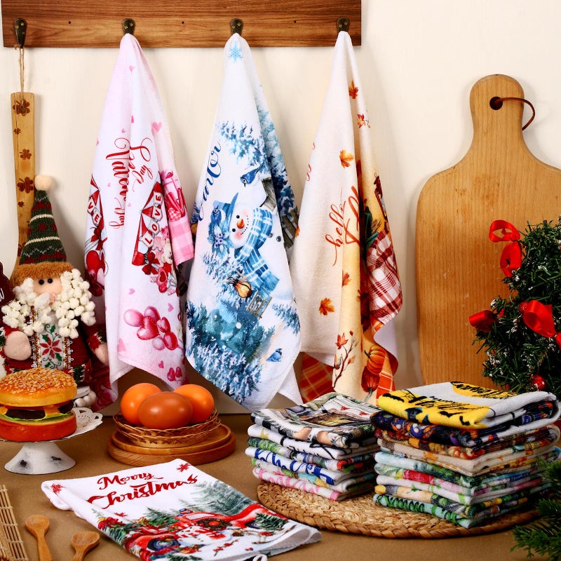 FuWeave 12 Pcs Seasonal Kitchen Towels Set for All Seasons Spring Summer St Patricks Day Easter Holiday Hand Dish Drying Tea Towels Cute Dishcloths Decorative Wash Cloths  21.3 x 14.2 Inch - Image 3