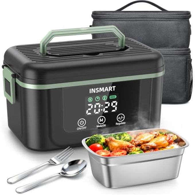 Cordless Electric Lunch Box for Adults, 1.5L Large Portable Heated Lunch Boxes with Smart Timer and 60W Rapid Uniform Heating, 304 Stainless Steel Lunch Box for Office, Travel, Car & Home Use