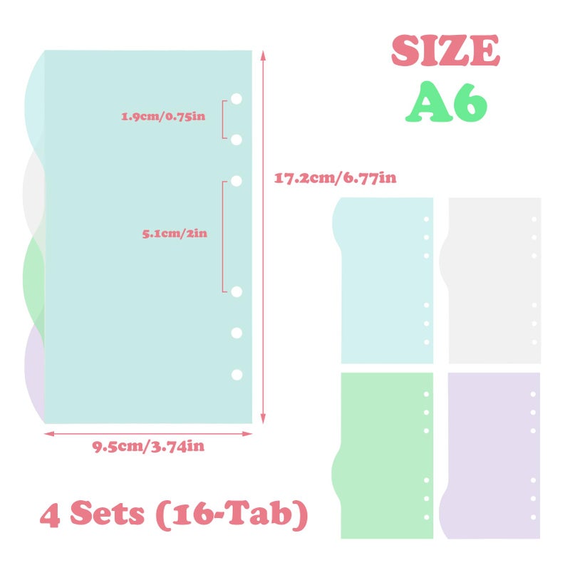 DY.2ten (4 Sets) A6 Translucent Dividers 4-Tab Sturdy Plastic Planner Dividers Page Protectors for 6-Ring Binders, Agenda, Notebooks Inserts - Image 2