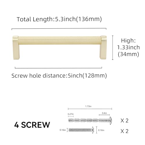 POVEFONK 10 Pack 5 inch128mm Brushed Brass Kitchen Cabinet Handles Knurled Cabinet Pulls Gold Drawer Pulls Kitchen Cabinet Hardware Handles Drawer Pulls Dresser Handles - Image 3