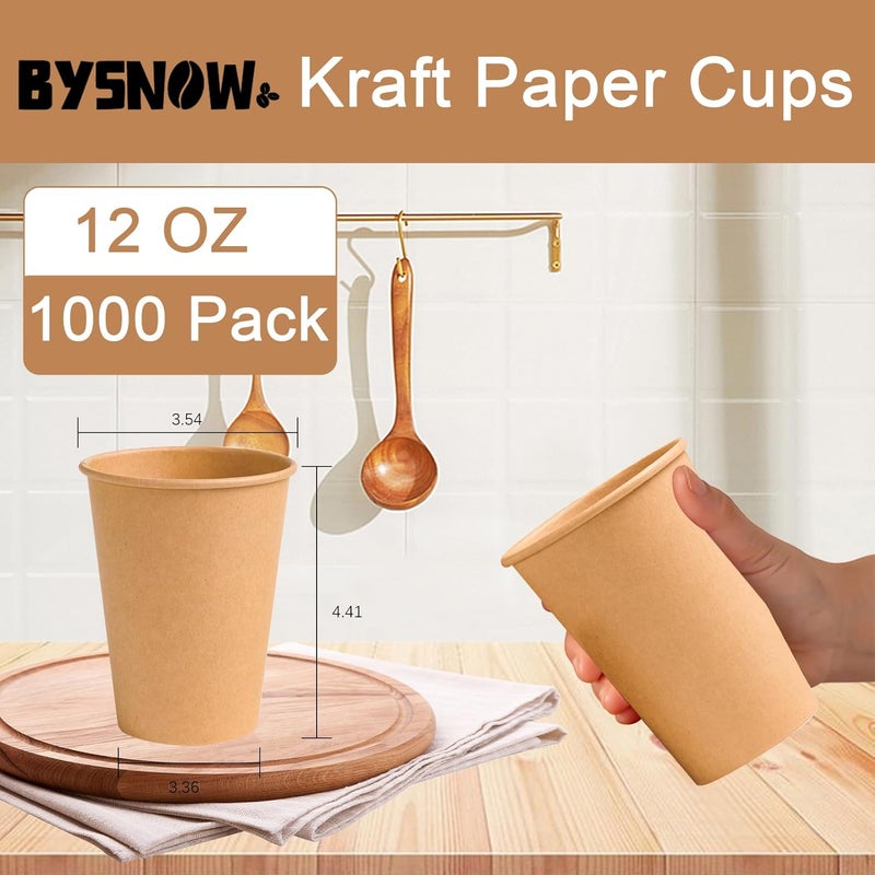 BYSNOW 1000 عبوة من 12 أونصة أكواب ورقية للقهوة، أكواب ورق كرافت قابلة للاستخدام مرة واحدة، أكواب للمشروبات الساخنة/الباردة للماء والقهوة والعصير - Image 2