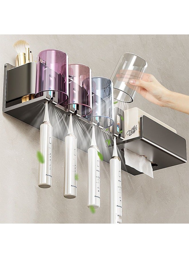 HOOPZOZA Toothbrush Holder Premium Toothbrush Holder Wall mounted with 4 Cups Bathroom Accessories Set  Multi-Functional Toothbrush Organizer with 4 Slots - Image 1