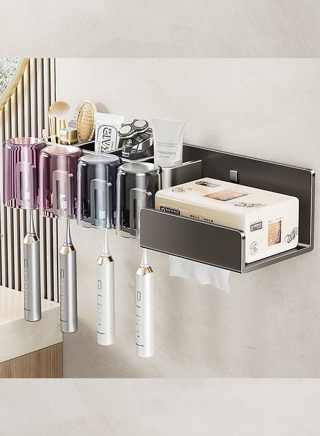 HOOPZOZA Toothbrush Holder Premium Toothbrush Holder Wall mounted with 4 Cups Bathroom Accessories Set  Multi-Functional Toothbrush Organizer with 4 Slots - Image 2