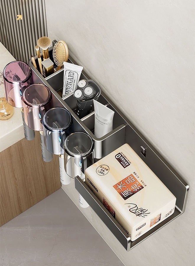 HOOPZOZA Toothbrush Holder Premium Toothbrush Holder Wall mounted with 4 Cups Bathroom Accessories Set  Multi-Functional Toothbrush Organizer with 4 Slots - Image 3