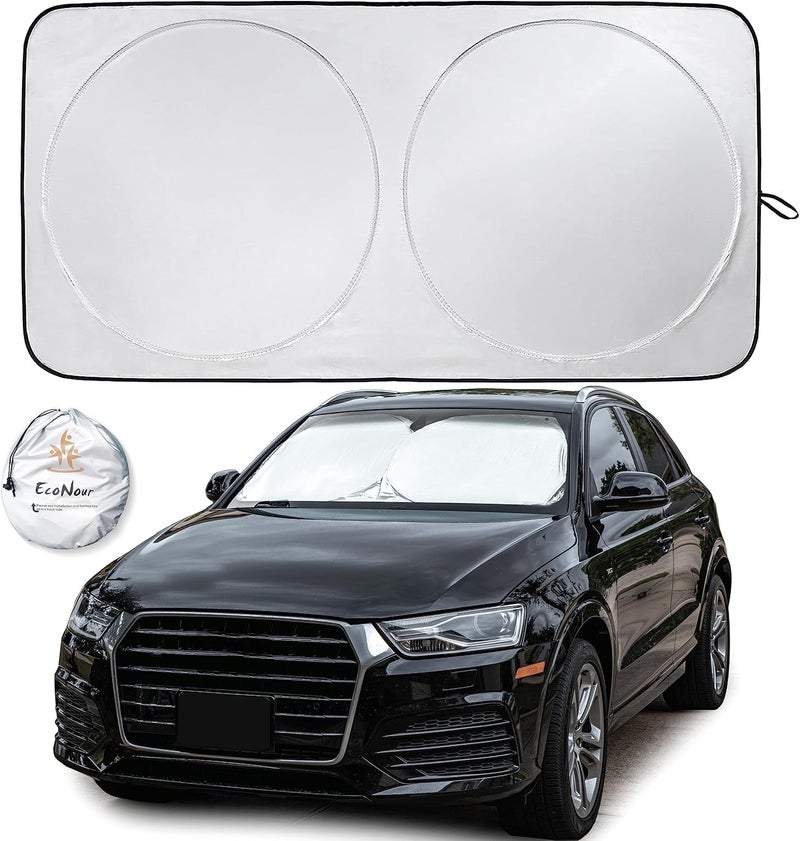 EcoNour Car Windshield Sun Shade with Storage Pouch | Durable 240T Material Car Sun Visor for UV Rays and Sun Heat Protection | Car Interior Accessories for Sun Heat | Classic (59 inches x 29 inches) - Image 1