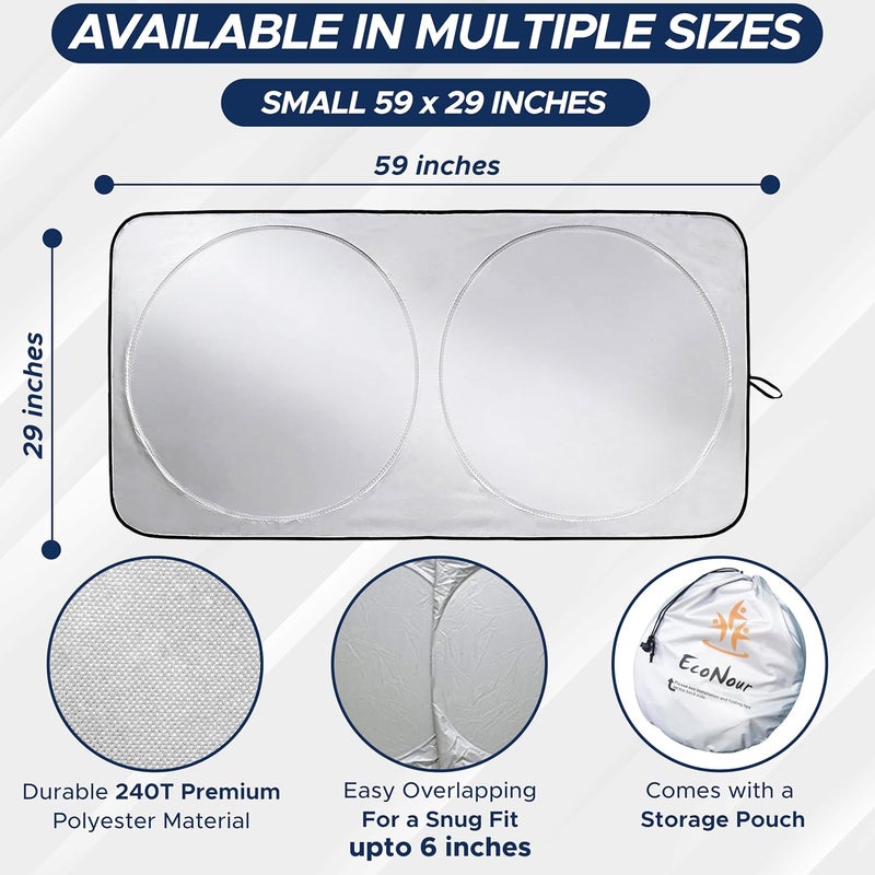 EcoNour Car Windshield Sun Shade with Storage Pouch | Durable 240T Material Car Sun Visor for UV Rays and Sun Heat Protection | Car Interior Accessories for Sun Heat | Classic (59 inches x 29 inches) - Image 4