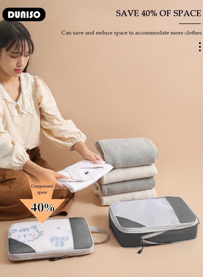 DUNISO 6 PCS Compression Packing Cubes for Suitcase, Waterproof Suitcase Organizer Bags, Compressible Packing Cubes for Carry on Suitcase, Expandable Packing Pouches, Lightweight Luggage Organizer Bags for Travel Essentials Accessories  - Image 2