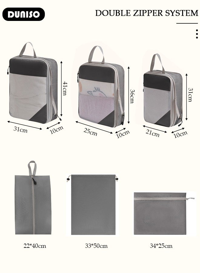 DUNISO 6 PCS Compression Packing Cubes for Suitcase, Waterproof Suitcase Organizer Bags, Compressible Packing Cubes for Carry on Suitcase, Expandable Packing Pouches, Lightweight Luggage Organizer Bags for Travel Essentials Accessories  - Image 4