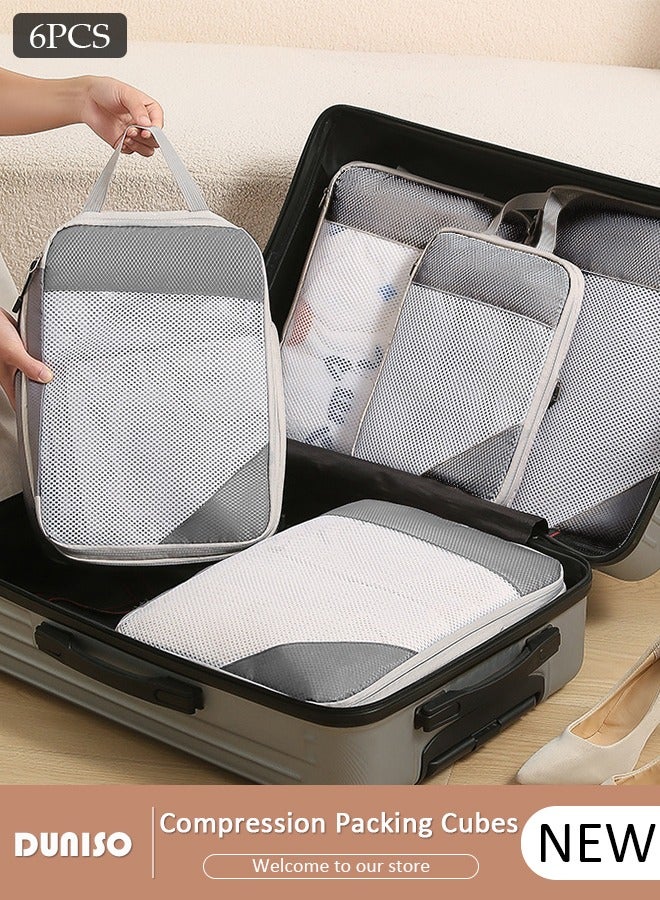 DUNISO 6 PCS Compression Packing Cubes for Suitcase, Waterproof Suitcase Organizer Bags, Compressible Packing Cubes for Carry on Suitcase, Expandable Packing Pouches, Lightweight Luggage Organizer Bags for Travel Essentials Accessories  - Image 1