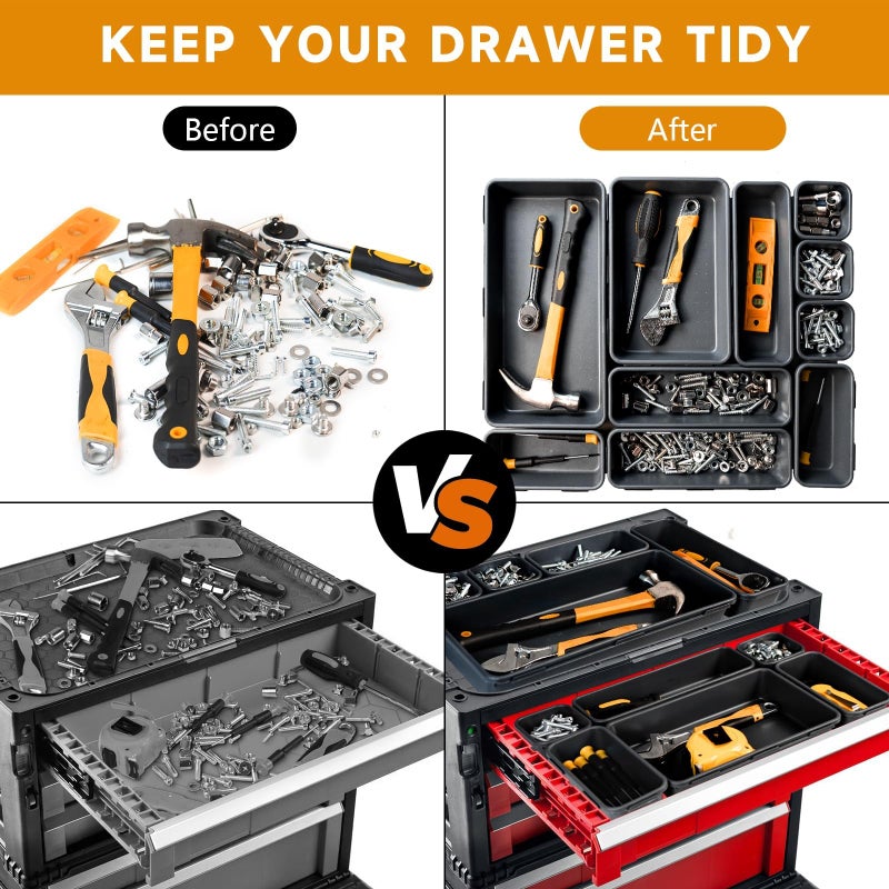 Tool Box Organizer Tray, Toolbox Desk Drawer Organizer, Tool Box Tray, Toolbox Organization Storage for Rolling Tool Chest (60 PCS) - Image 3