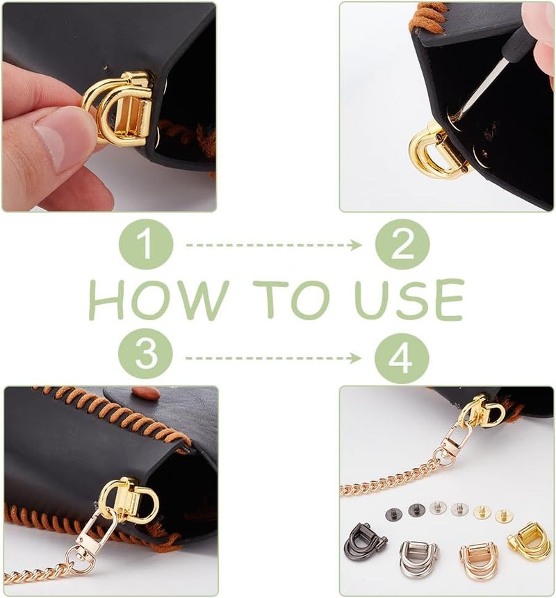 كلاراكو مجموعة من 8 مشابك جانبية من سبائك معدنية لحقائب اليد من كلاركو، مشبك تعليق للحقيبة بأربعة ألوان مع حلقة مزدوجة على شكل حرف D، مشبك حبل، مشبك موصل بسلسلة معدنية مع براغي، أدوات صنع الحقائب بنفسك - Image 3