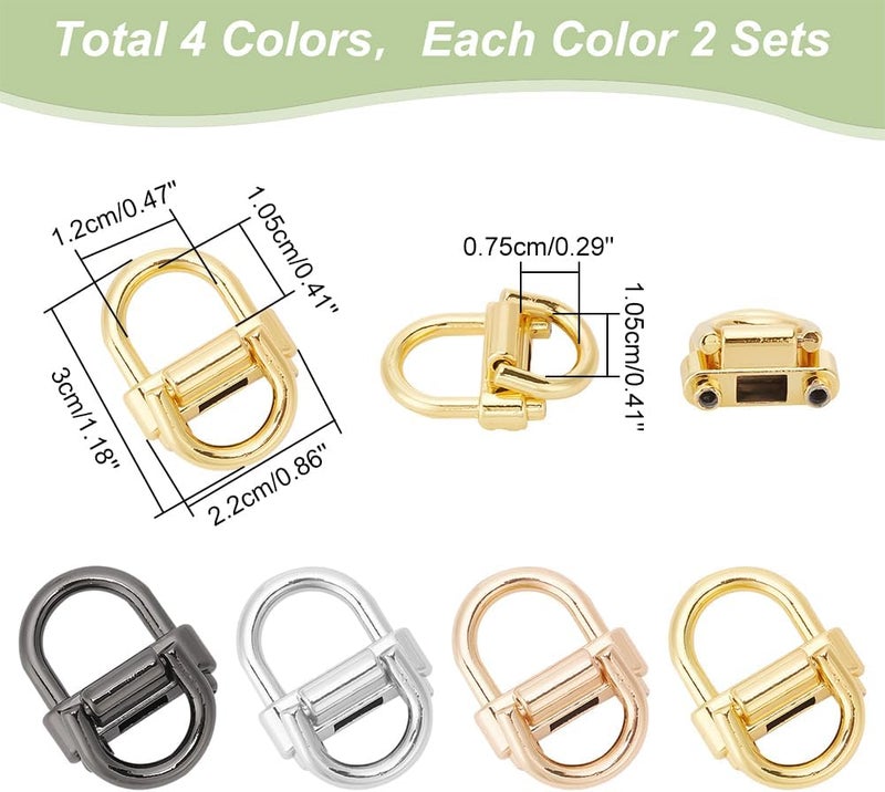 كلاراكو مجموعة من 8 مشابك جانبية من سبائك معدنية لحقائب اليد من كلاركو، مشبك تعليق للحقيبة بأربعة ألوان مع حلقة مزدوجة على شكل حرف D، مشبك حبل، مشبك موصل بسلسلة معدنية مع براغي، أدوات صنع الحقائب بنفسك - Image 2