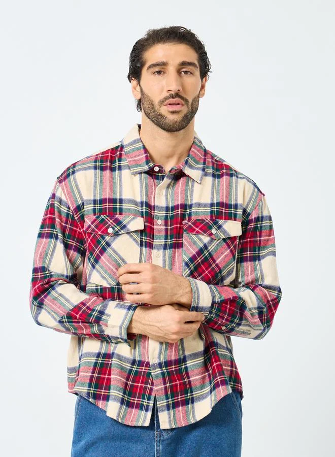 Styli Styli Men Boxy Fit Plaid Shirt with Flap Pocket