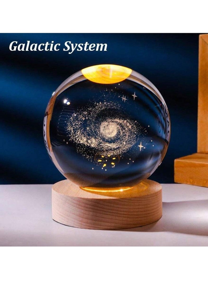 3D Starry Crystal Ball Night Light with Premium Crystal and Wooden Base - Warm Yellow Glow, USB Powered | Galaxy & Solar System Models | Snowman & Santa Designs for a Cozy Bedroom Atmosphere | Ideal for Home Decor, Office, Living Room | Perfect Gift for Astronomy Enthusiasts - Image 1
