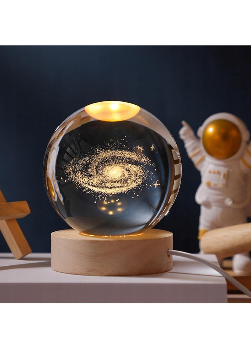 3D Starry Crystal Ball Night Light with Premium Crystal and Wooden Base - Warm Yellow Glow, USB Powered | Galaxy & Solar System Models | Snowman & Santa Designs for a Cozy Bedroom Atmosphere | Ideal for Home Decor, Office, Living Room | Perfect Gift for Astronomy Enthusiasts - Image 2