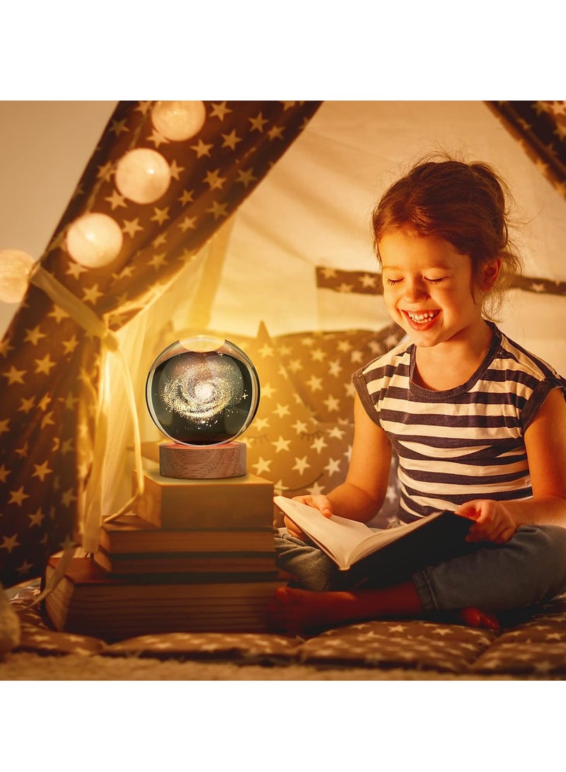 3D Starry Crystal Ball Night Light with Premium Crystal and Wooden Base - Warm Yellow Glow, USB Powered | Galaxy & Solar System Models | Snowman & Santa Designs for a Cozy Bedroom Atmosphere | Ideal for Home Decor, Office, Living Room | Perfect Gift for Astronomy Enthusiasts - Image 3