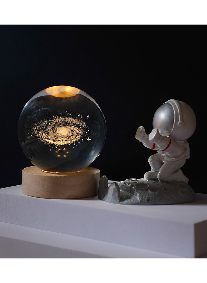 3D Starry Crystal Ball Night Light with Premium Crystal and Wooden Base - Warm Yellow Glow, USB Powered | Galaxy & Solar System Models | Snowman & Santa Designs for a Cozy Bedroom Atmosphere | Ideal for Home Decor, Office, Living Room | Perfect Gift for Astronomy Enthusiasts - Image 4