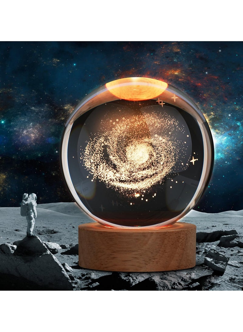 3D Starry Crystal Ball Night Light with Premium Crystal and Wooden Base - Warm Yellow Glow, USB Powered | Galaxy & Solar System Models | Snowman & Santa Designs for a Cozy Bedroom Atmosphere | Ideal for Home Decor, Office, Living Room | Perfect Gift for Astronomy Enthusiasts - Image 5