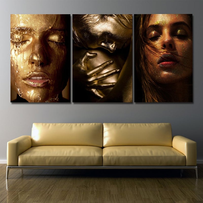 Marktna Three modern canvas paintings with a woman's design and a hollow frame, measuring (120×60), three pieces - Image 1