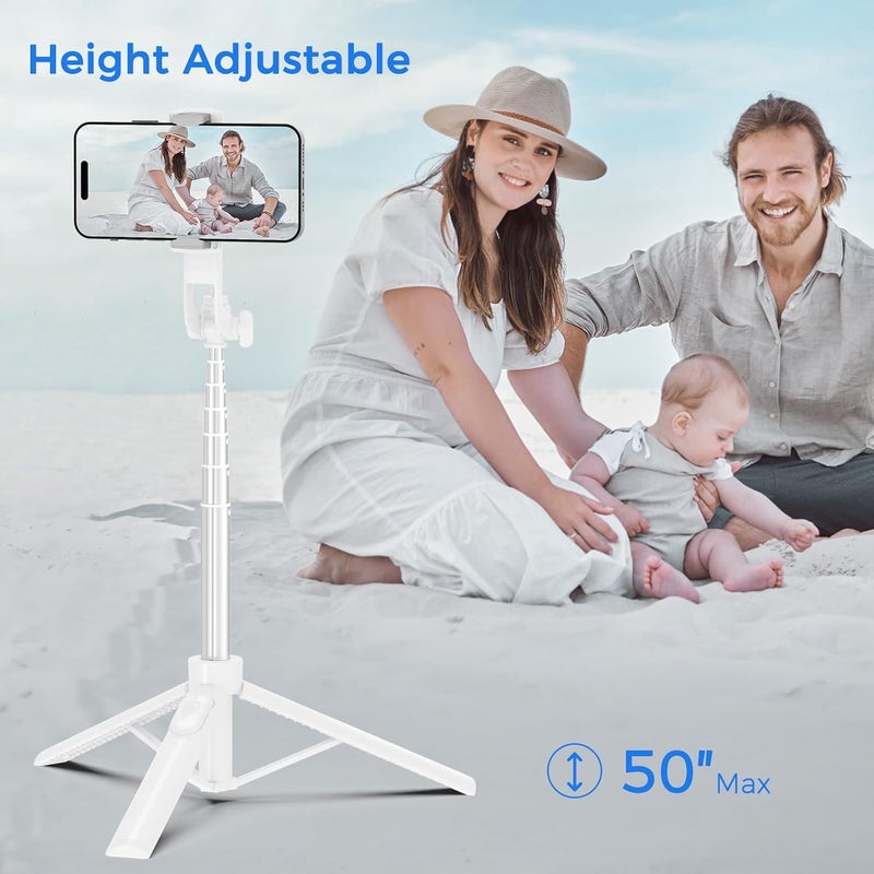 Liphisy Cost effective global grade quality Selfie Stick Travel Tripod for Cell Phone with Remote Control and Phone Holder, Extendable Selfie Stick for iPhone, iPhone Tripod for Video Recording, Cell Phone Tripod Stand, 50 Inch, White General compatible design - Image 3
