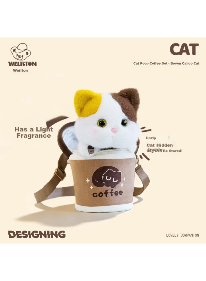 Weltston Cat Plush Toy Doll Pillow Birthday Gift Women Crossbody Bag Cat Coffee Crossbody Bag - Image 1
