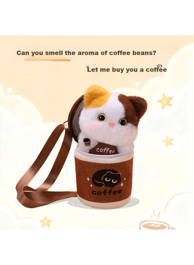 Weltston Cat Plush Toy Doll Pillow Birthday Gift Women Crossbody Bag Cat Coffee Crossbody Bag - Image 4
