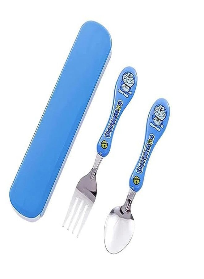 LUXONIX Toddler Spoon & Fork Set with Case | Cartoon Handle Stainless Steel Kids Cutlery, Non-Slip Portable Silverware for Self-Feeding, Travel & School Lunch - Image 1