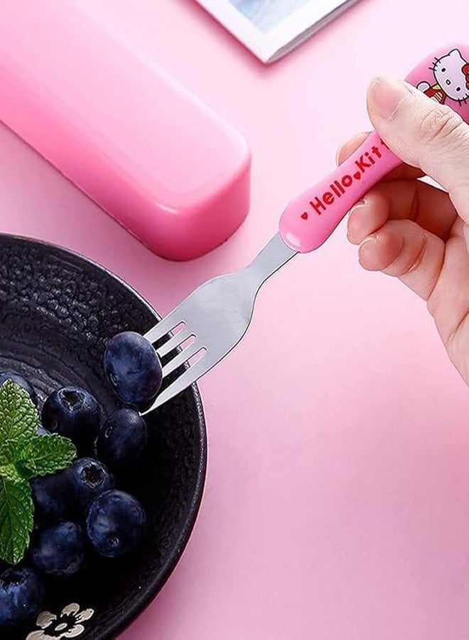 LUXONIX Toddler Spoon & Fork Set with Case | Cartoon Handle Stainless Steel Kids Cutlery, Non-Slip Portable Silverware for Self-Feeding, Travel & School Lunch - Image 4
