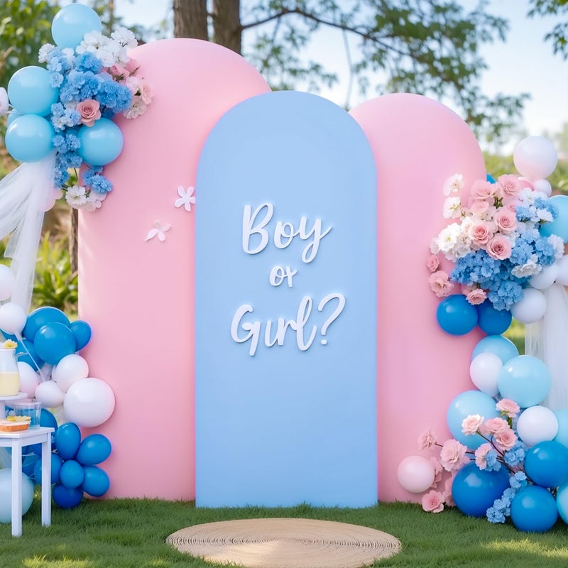 Suppromo Pink Blue Arch Cover 3 Set72FT 66FT 6FT Arch Backdrop Cover Spandex Fitted 2 Color Fabric Stand Covers for Gender Reveal Baby Shower Boy and Girl Birthday Party Photo Background Decorations - Image 2