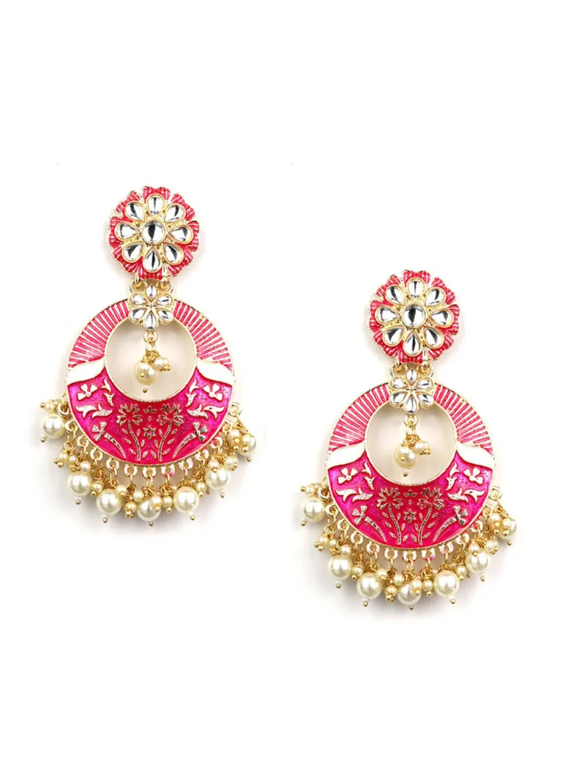 برياسي Pink  White Contemporary Drop Earrings