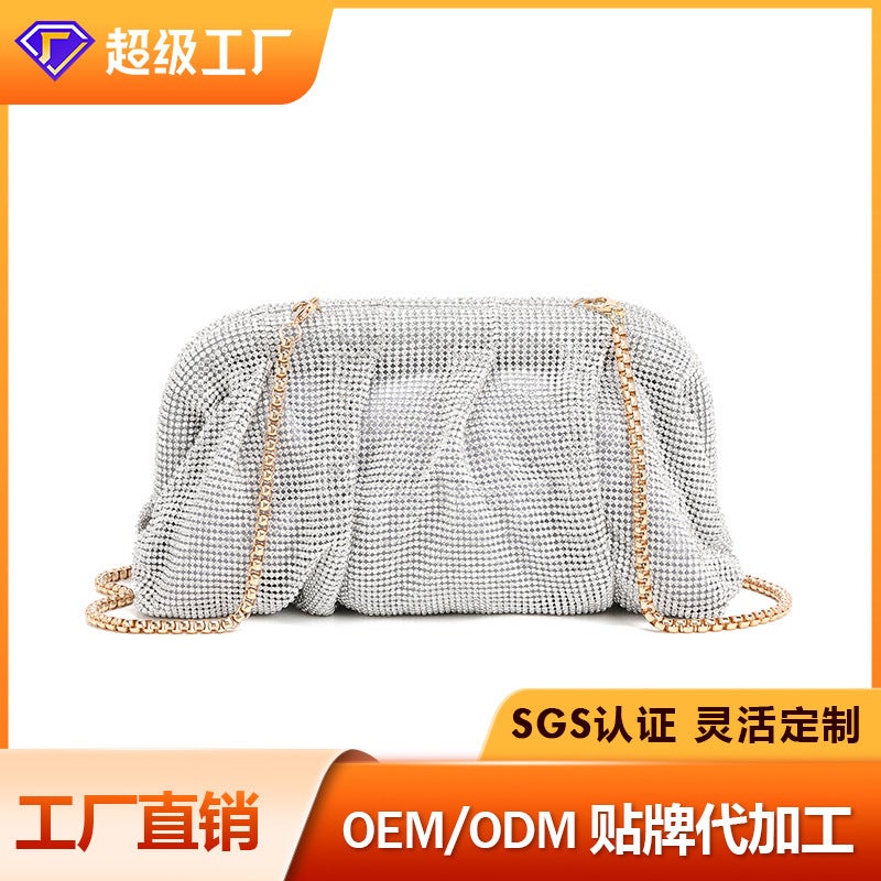 Rhinestone Cloud Bag 2024 Pleated Women'S Bag Texture High-End Cosmetic Bag Niche Messenger Bag - Image 2