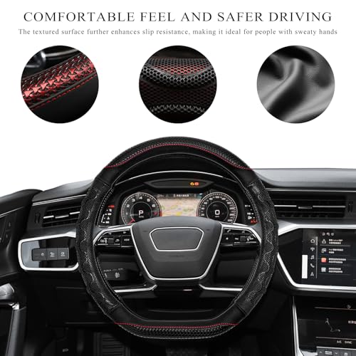 SHMZK Car Steering Wheel Cover, 15 Inch Anti-Slip Steering Wheel Cover Protector with 3D Honeycomb Design, Universal Steering Wheel Covers for Cars Truck SUV, Car Accessories (Black) - Image 4