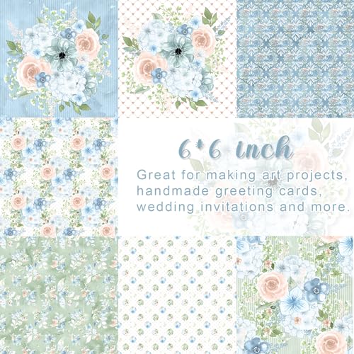 Naszonus 28 Sheets Scrapbook Paper, Floral Scrapbooking Specialty Papers 160gsm Cardmaking Craft Paper Pack Decorative Paper for Card Making (6"X6" Inch, Powder Blue Flowers) - Image 4