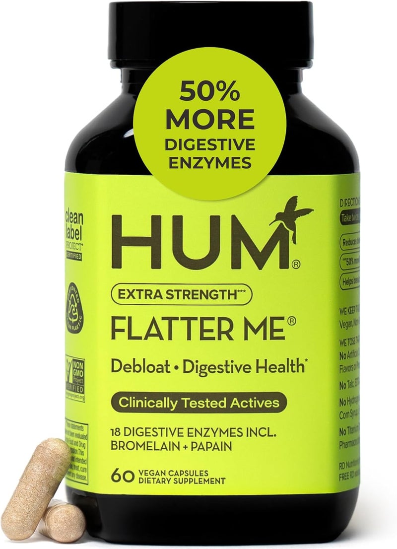 HUM Flatter Me Extra Strength Digestive Enzymes  FastActing Bloat Relief for Digestive Health  Debloating Multi Enzyme Vegan 60 Servings - Image 1
