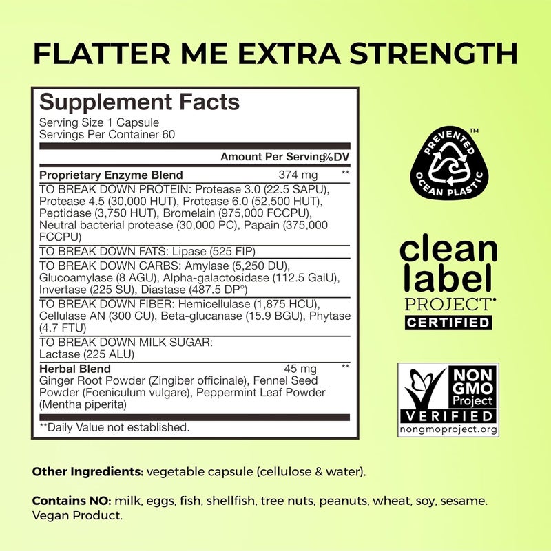 HUM Flatter Me Extra Strength Digestive Enzymes  FastActing Bloat Relief for Digestive Health  Debloating Multi Enzyme Vegan 60 Servings - Image 5