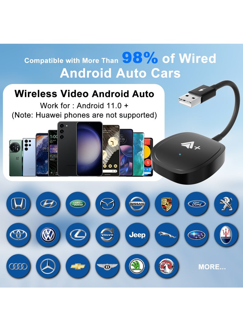 Android Auto Wireless Adapter Supports Netflix, YouTube, and Tiktok Stream Media Play, for OEM Android Phones Converts Wired Android Auto to Wireless Plug & Play Wireless Android Auto Dongle for Cars
