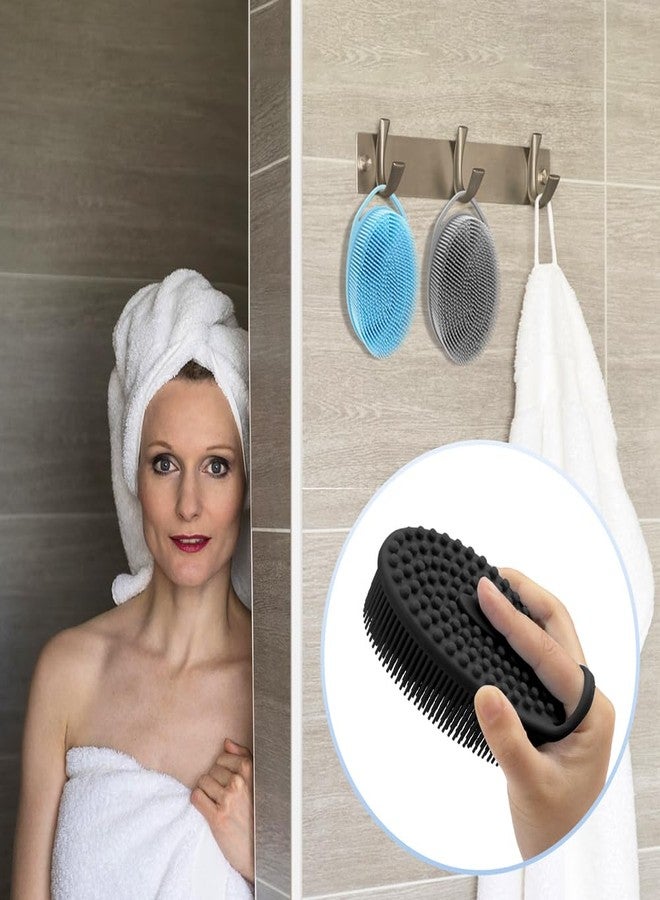 PQRUU 3 Pack Silicone Body Scrubbers for Use in Shower, Exfoliating Body Scrubber Fit for All Kinds of Skin, Soft Silicone Loofah for Women Men,Bath Scrubbers Rapid Foaming,Black,Blue,Gray - Image 4