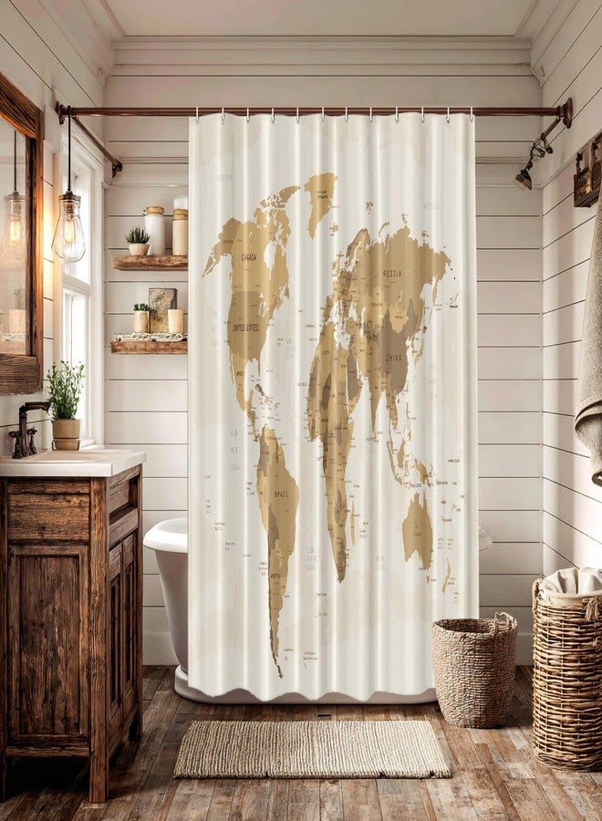Batmerry Vintage World Map Decorative Shower Curtain, North Africa Mediterranean Sea Shower Curtain Cute Long wide Shower Curtain with Rust Proof Grommets for Bathroom Farmhouse Waterproof Washable - Image 3